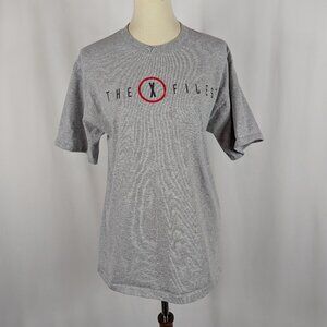 The X Files Vintage Short Sleeve T-Shirt 90s Y2K Gray Crew Neck TV Movies Sz L